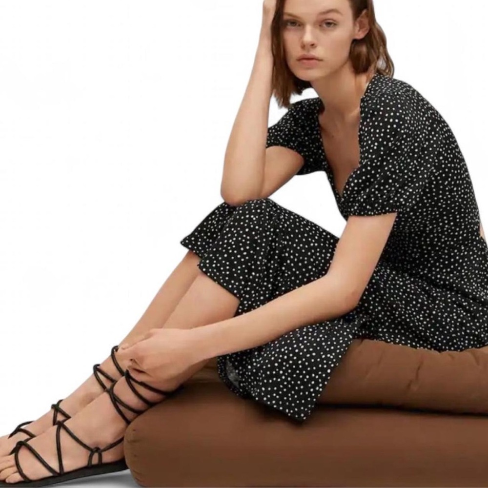 Mango Black Polka Dot Midi Dress